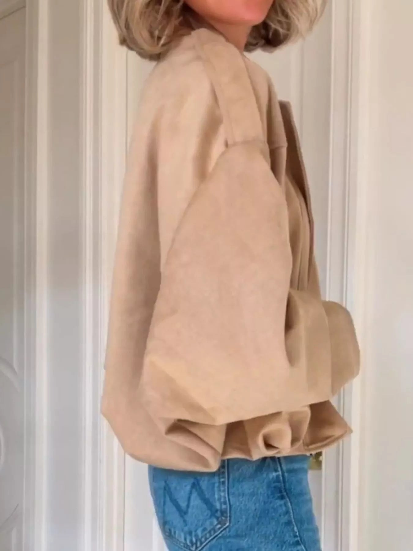 Zip Up Dropped Shoulder Suede Jacket 