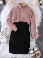 Children's Ribbed Knit Two-Tone Dress Set 