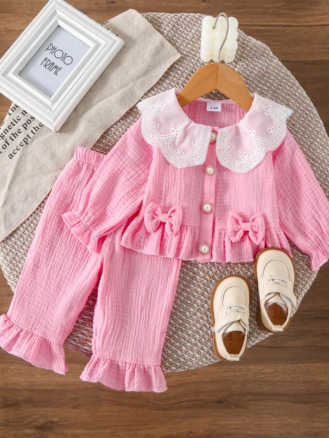Children's Ruffle Trim Bow Decor Baby Set 