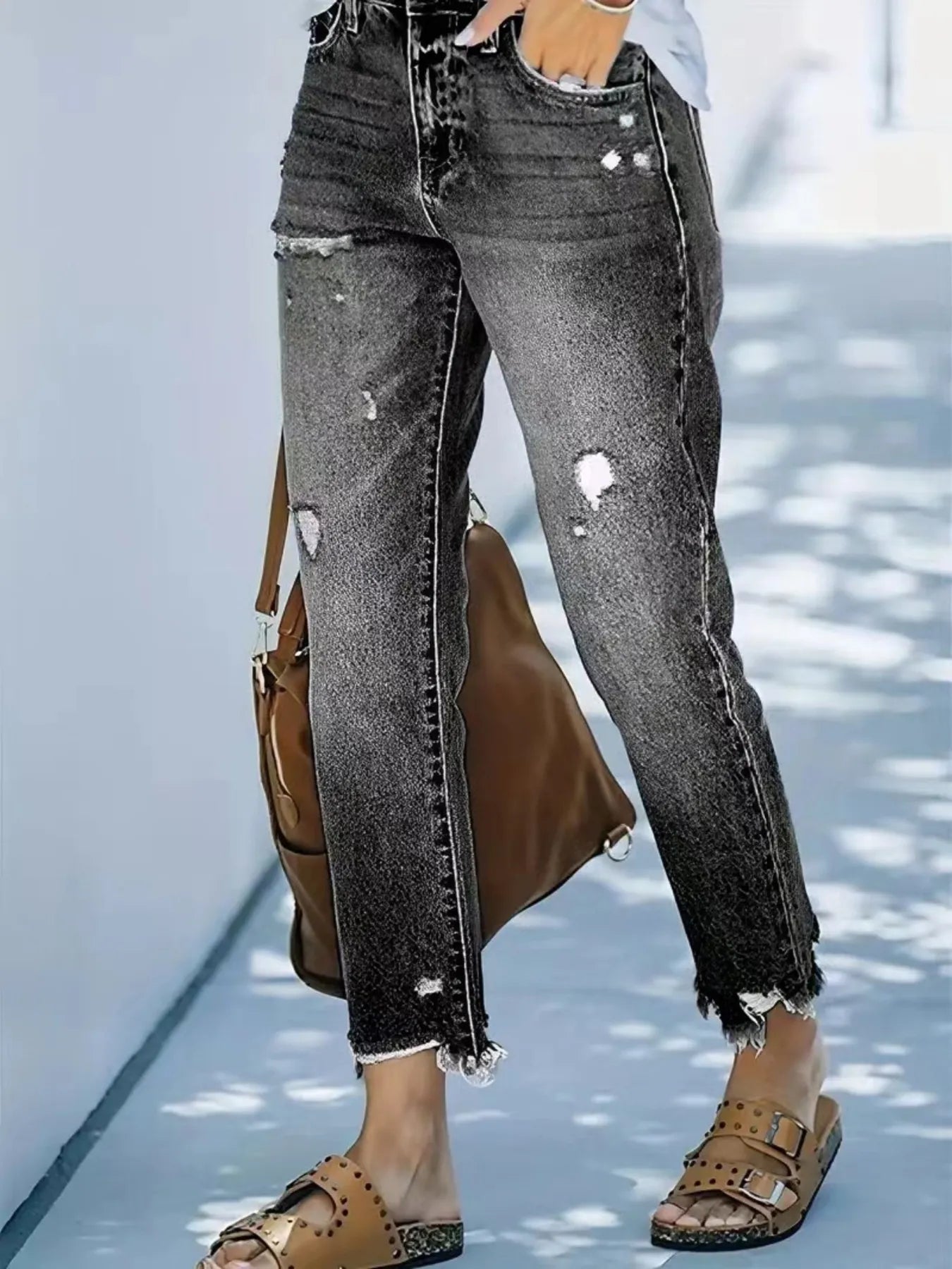 Distressed Straight Leg Jeans 
