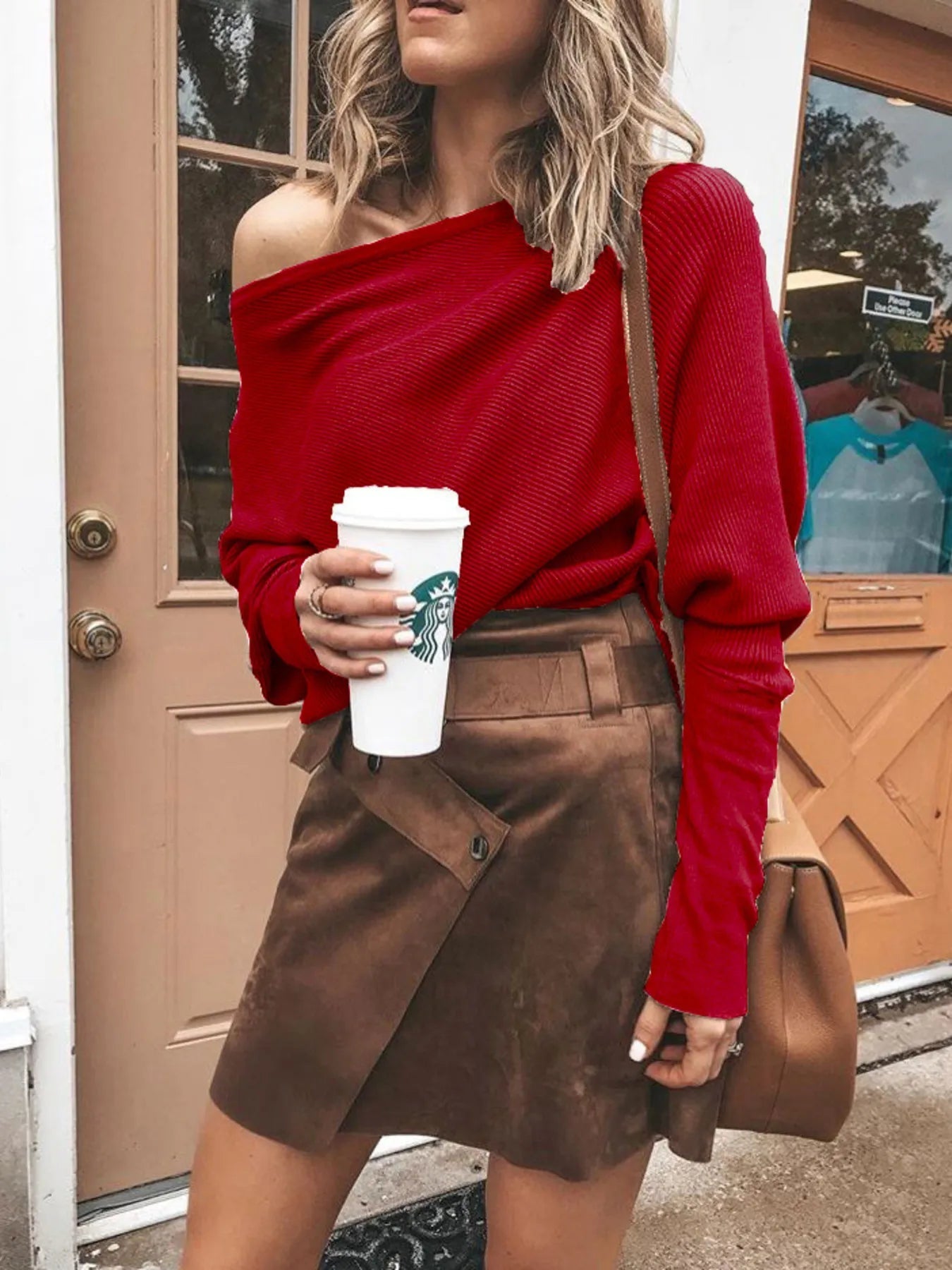 Full Size One-Shoulder Ribbed Sweater Plus Size 
