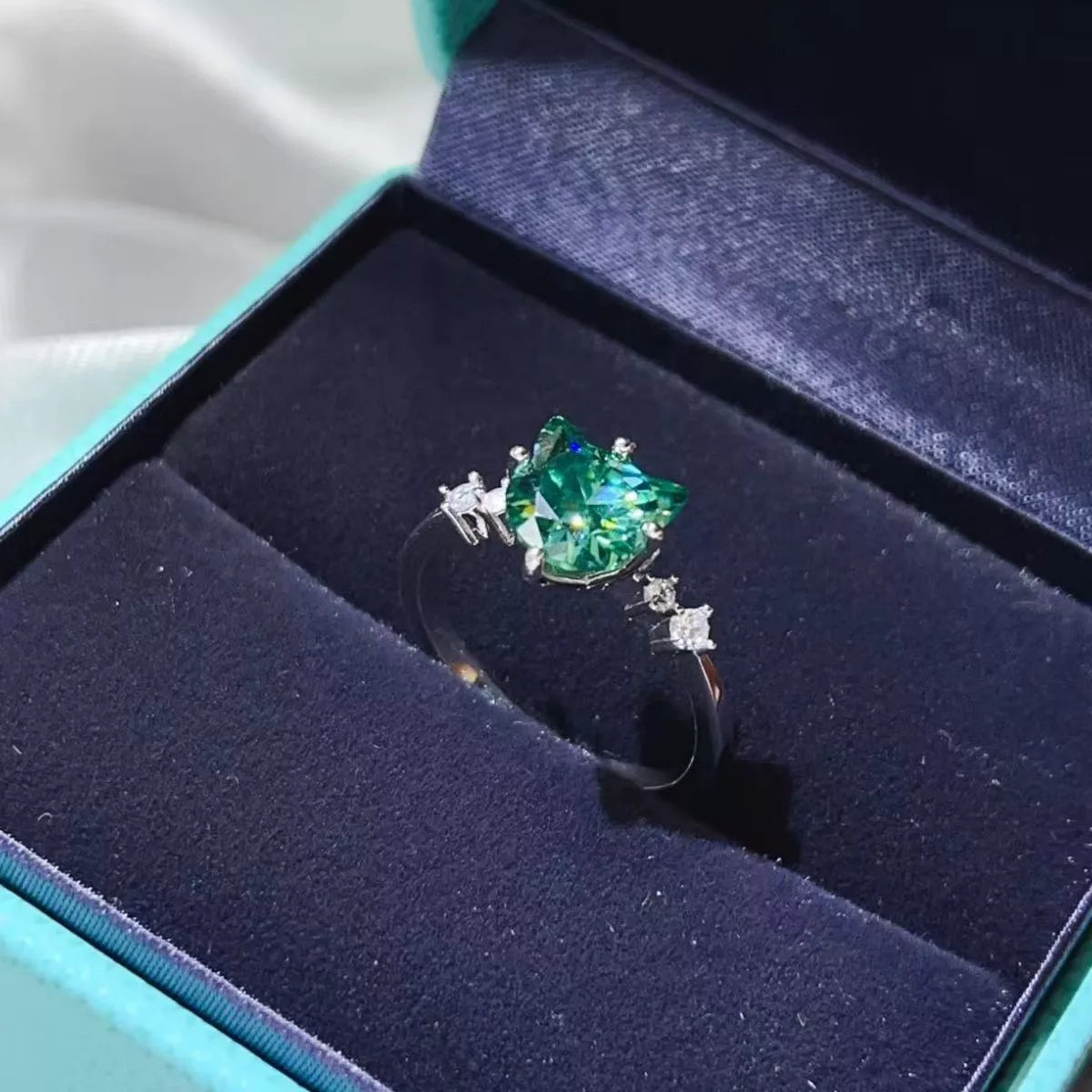 2 Carat Cat-Shaped Moissanite 925 Sterling Silver Ring 