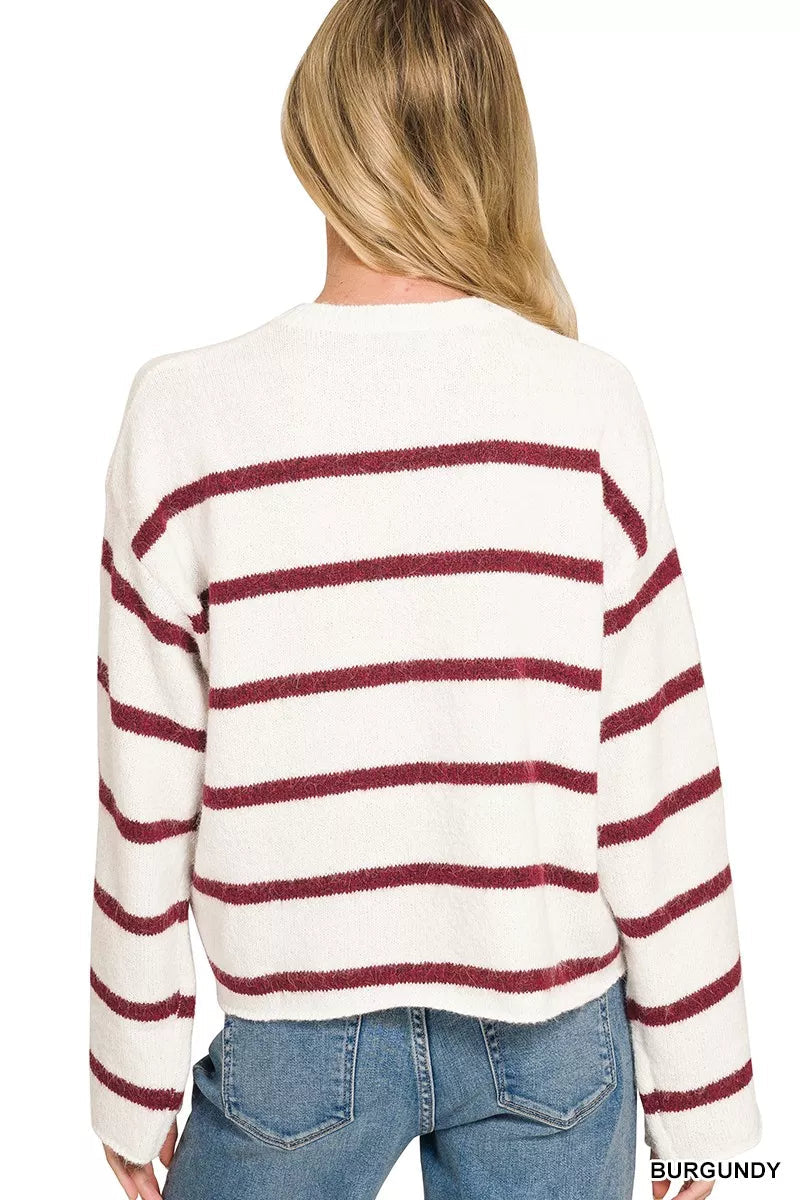 Zenana Wool Blend Striped Sweater 