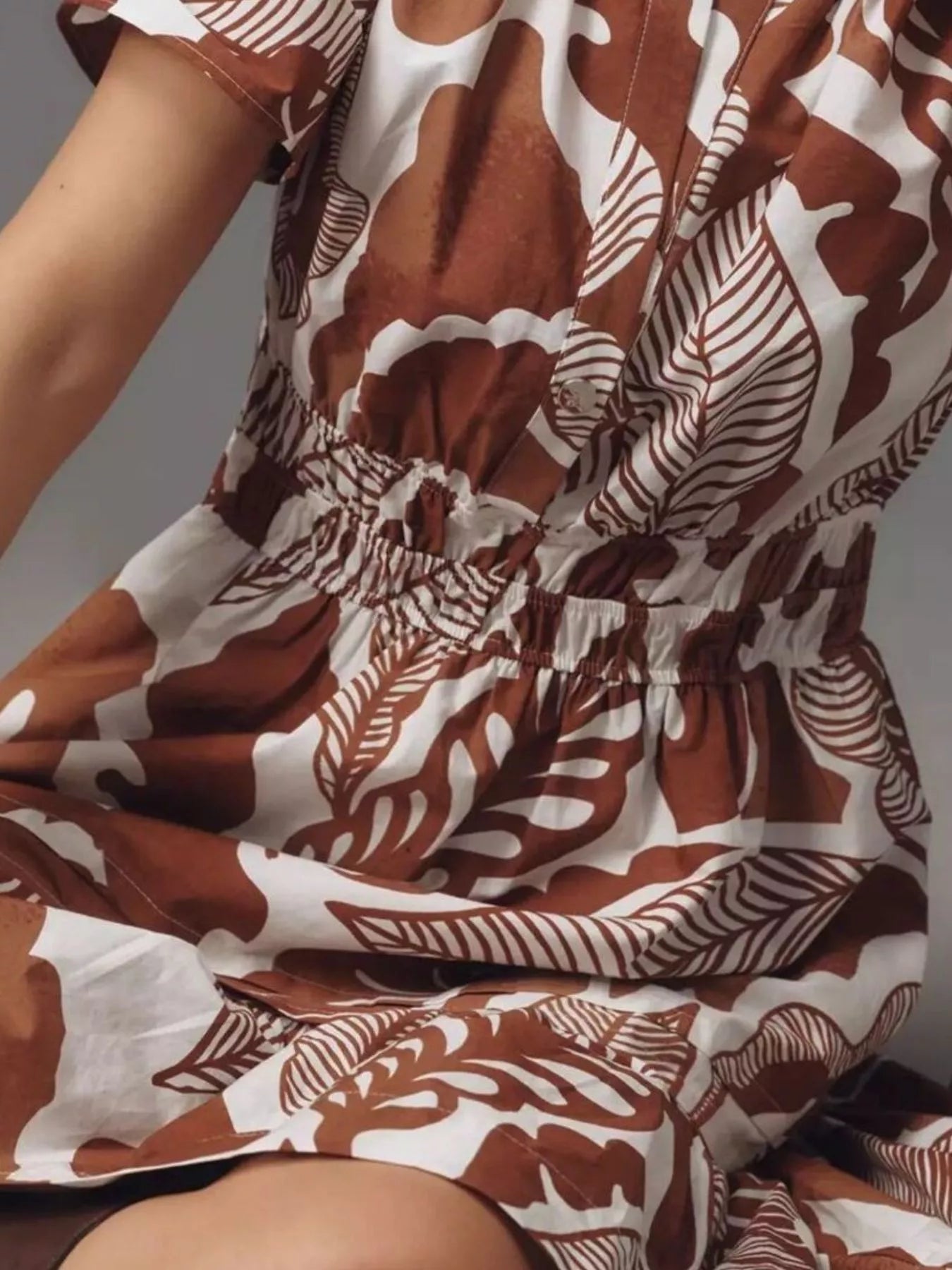 Printed Notched Short Sleeve Dress 