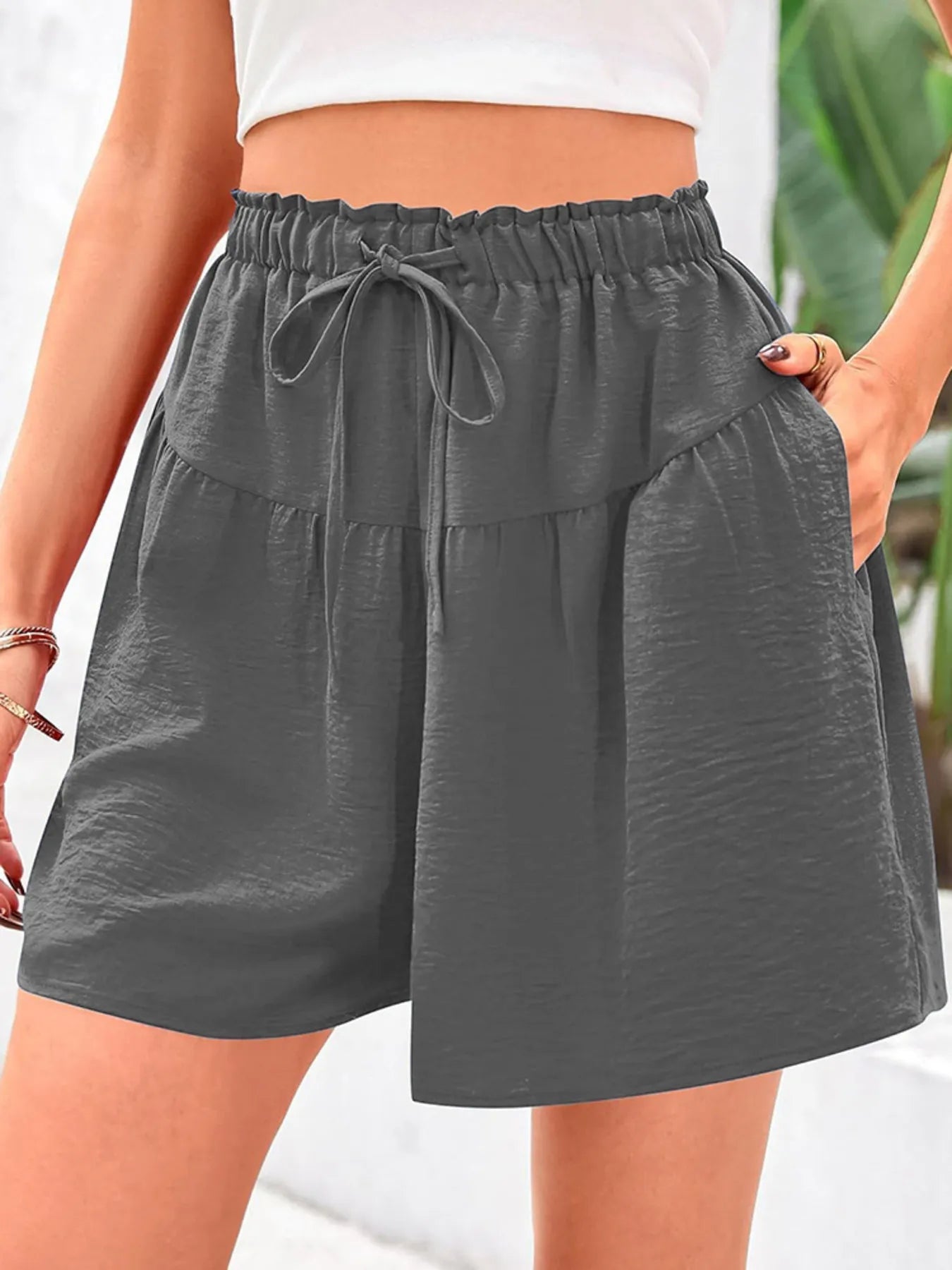 Full Size Casual Drawstring High Waist Relaxed Shorts Plus Size 