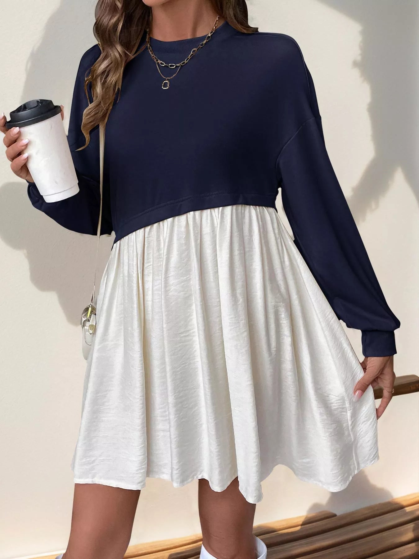 Two-Tone Dropped Shoulder Dress 