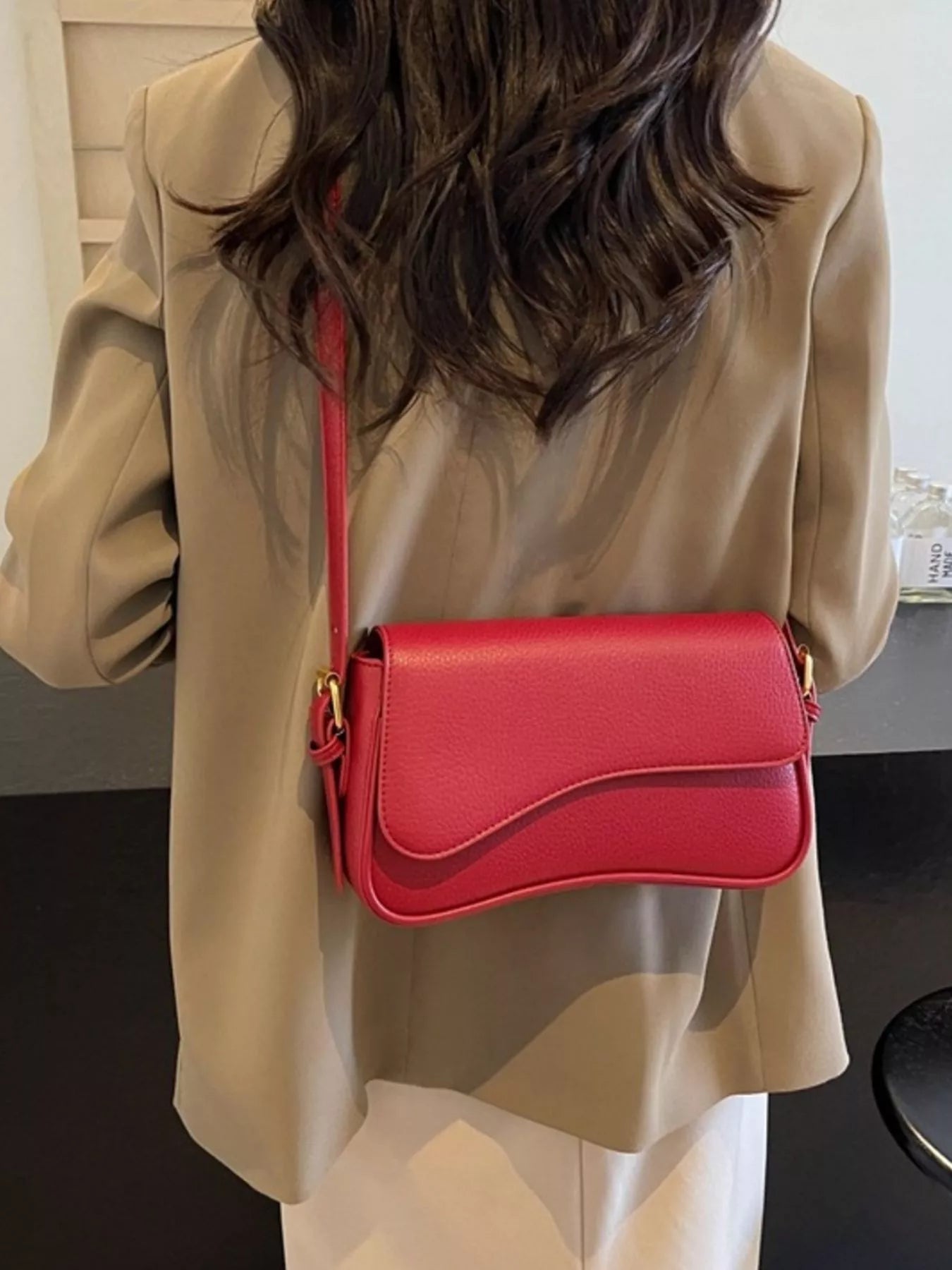 Solid Color Leather Crossbody Bag 