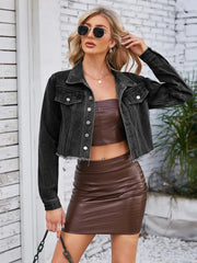 Raw Hem Denim Jacket with Pockets 