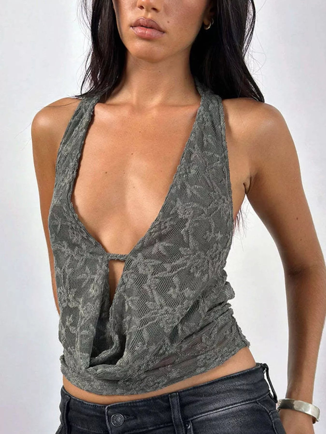 Floral Lace Halter Neck Cami 