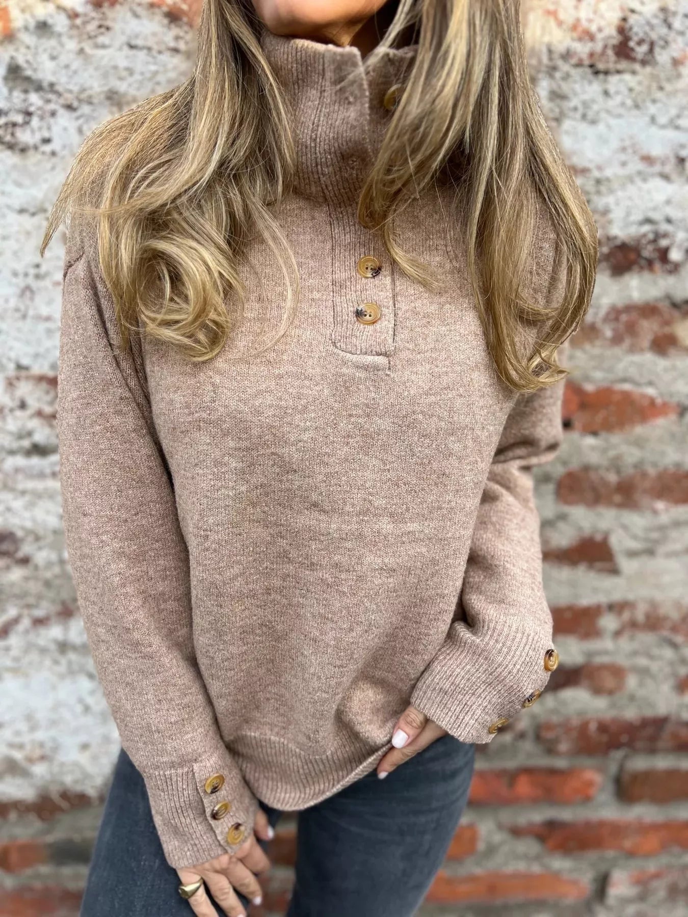 Full Size Button-Detail Turtleneck Sweater Plus Size 