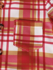 Children's Plaid Button Up Hooded Top & Pants Set 