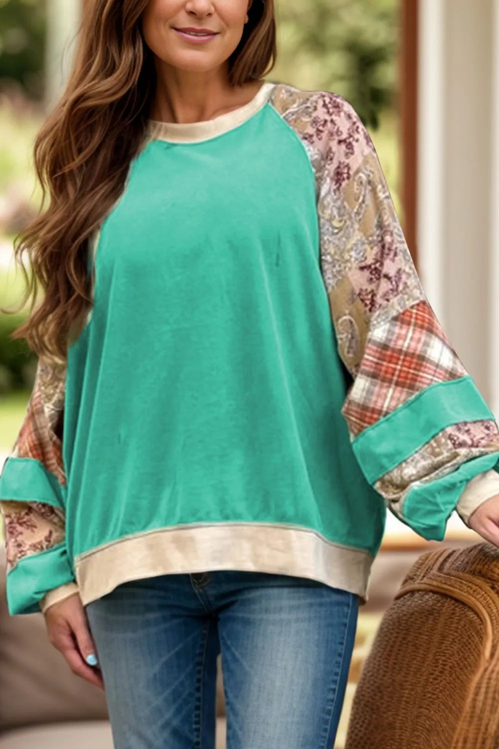 Plus Size Printed Raglan Sleeve Sweatshirt 