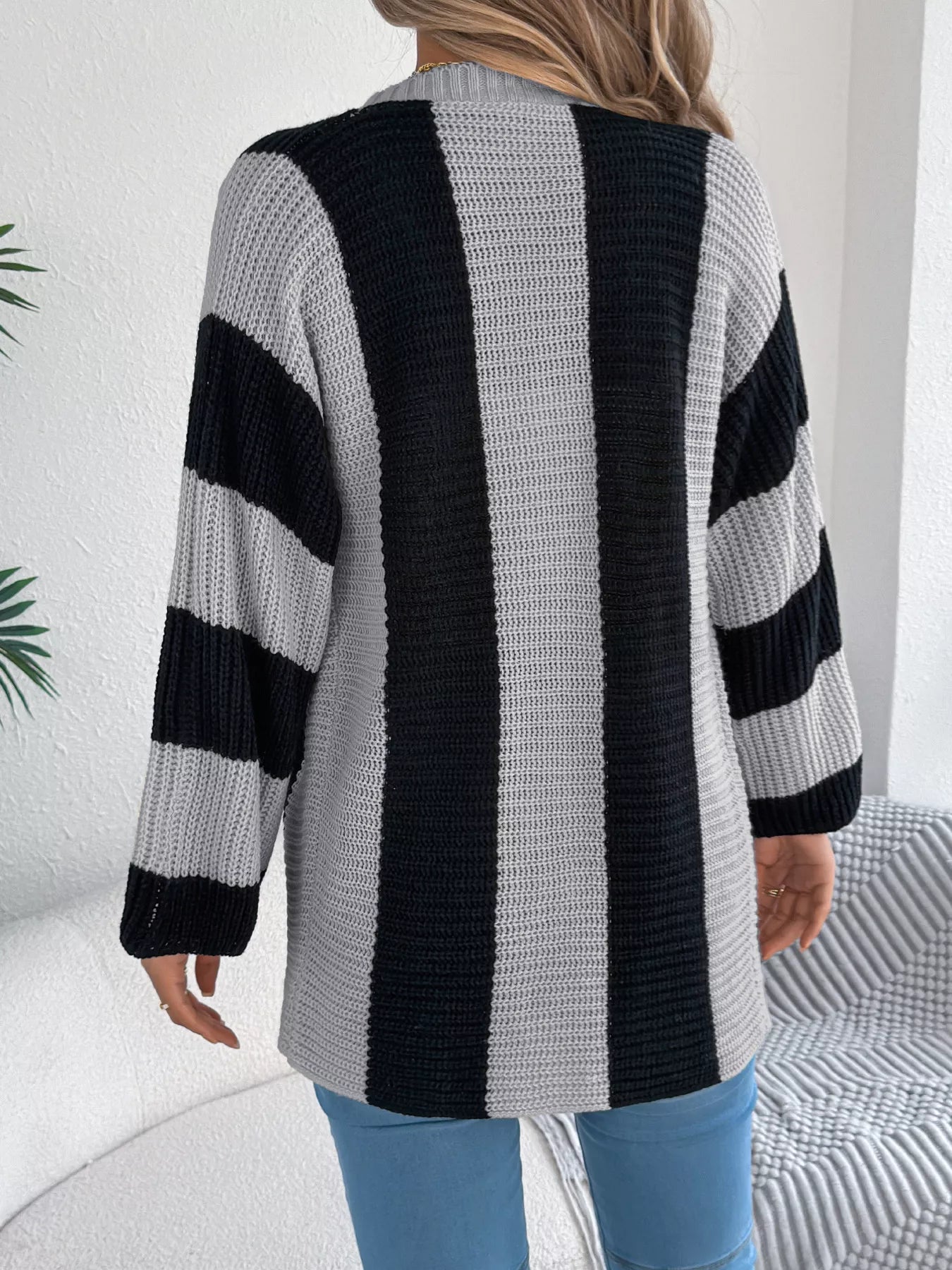 Color Block Button-Up Cardigan 