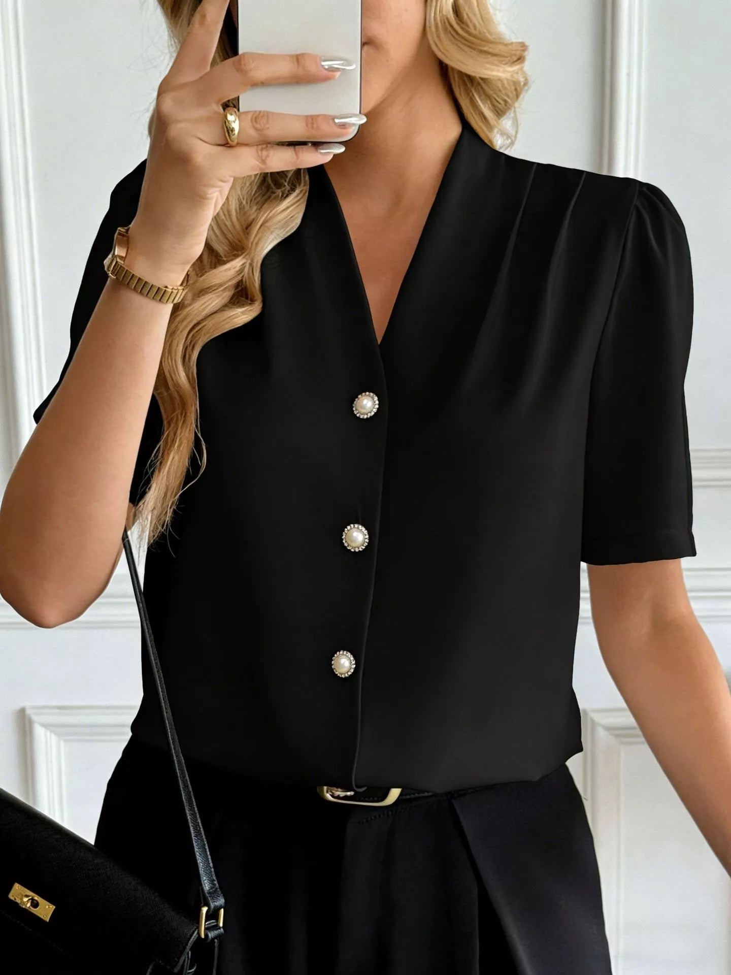 V-Neck Button-Down Shirt 