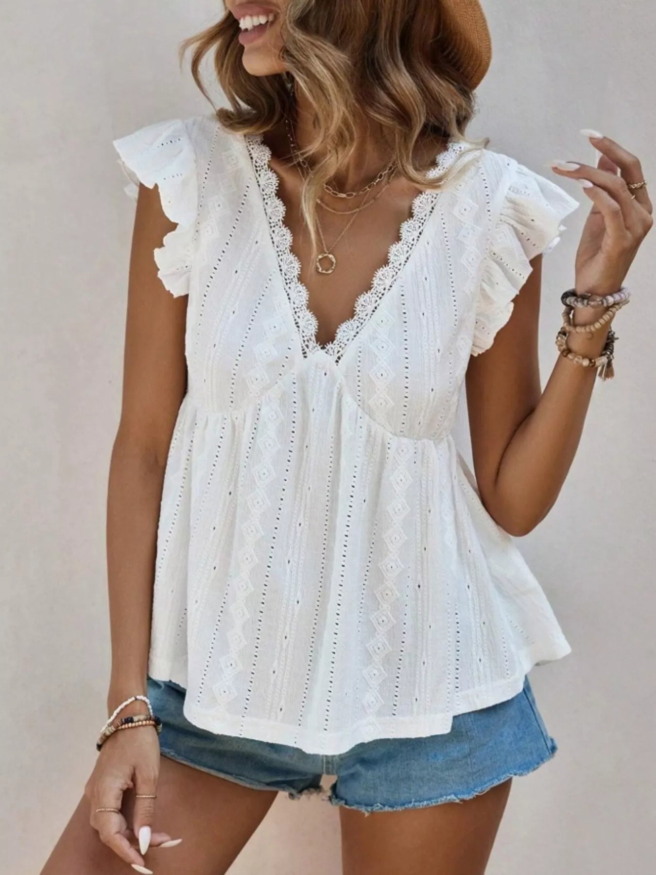 Ruffle Sleeve V-Neck Blouse 