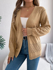 Openwork Open Front Long Sleeve Cardigan 