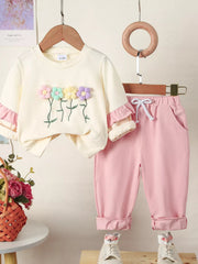 Children's Flower Long Sleeve Top and Pants Set 