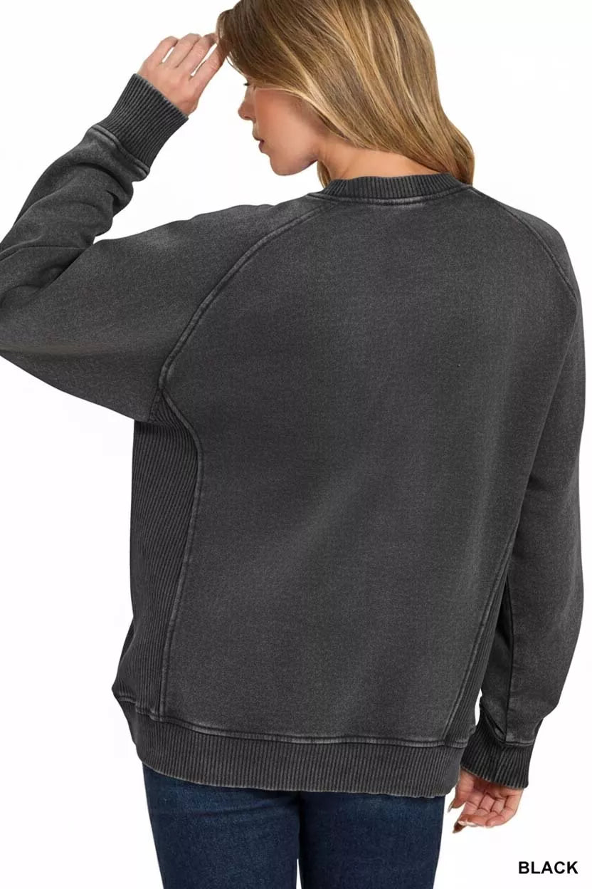 Zenana Acid Washed Fleece Sweatshirt with Side Rib 