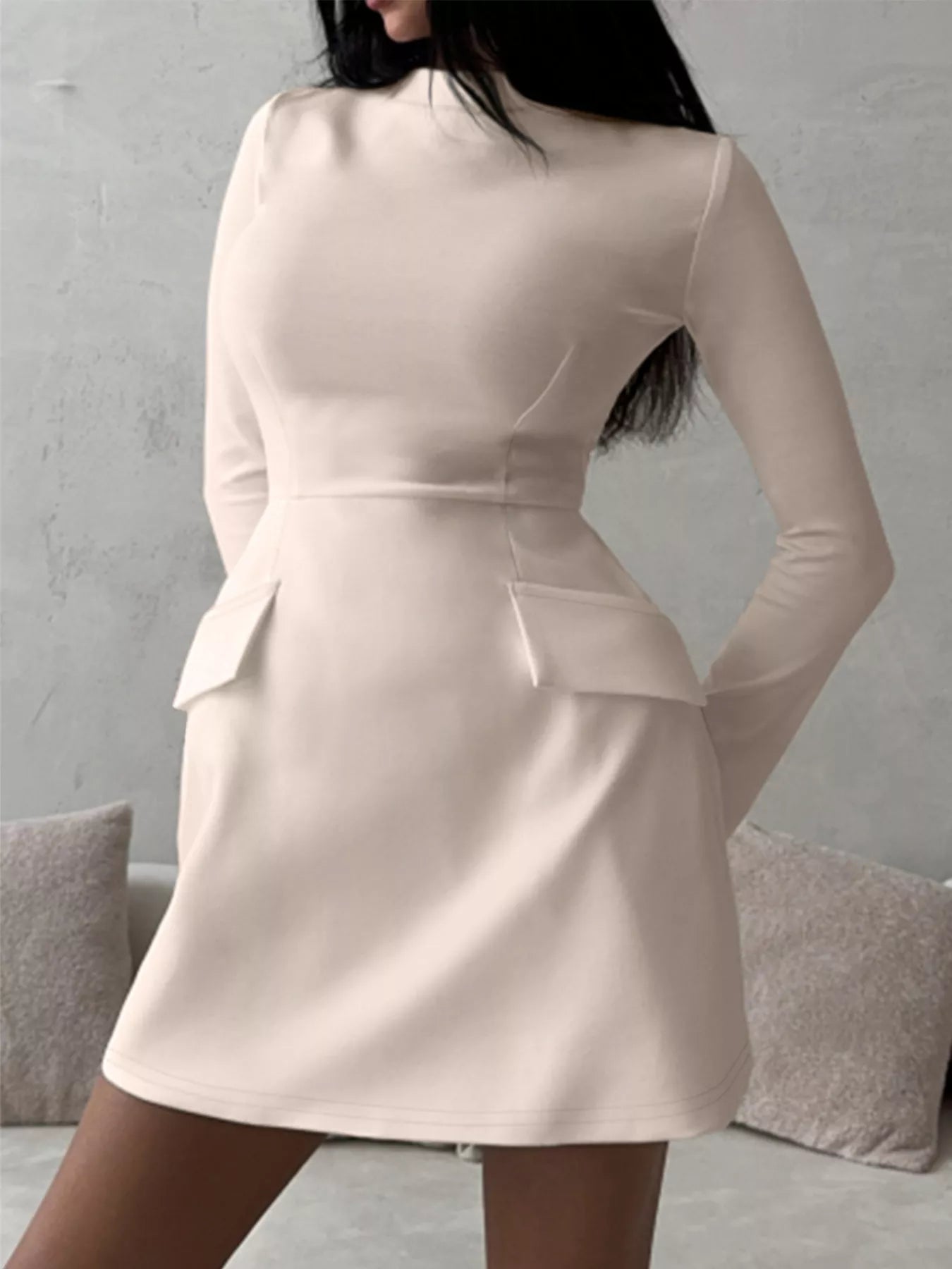 Mock Neck Long Sleeve Bodycon Dress 