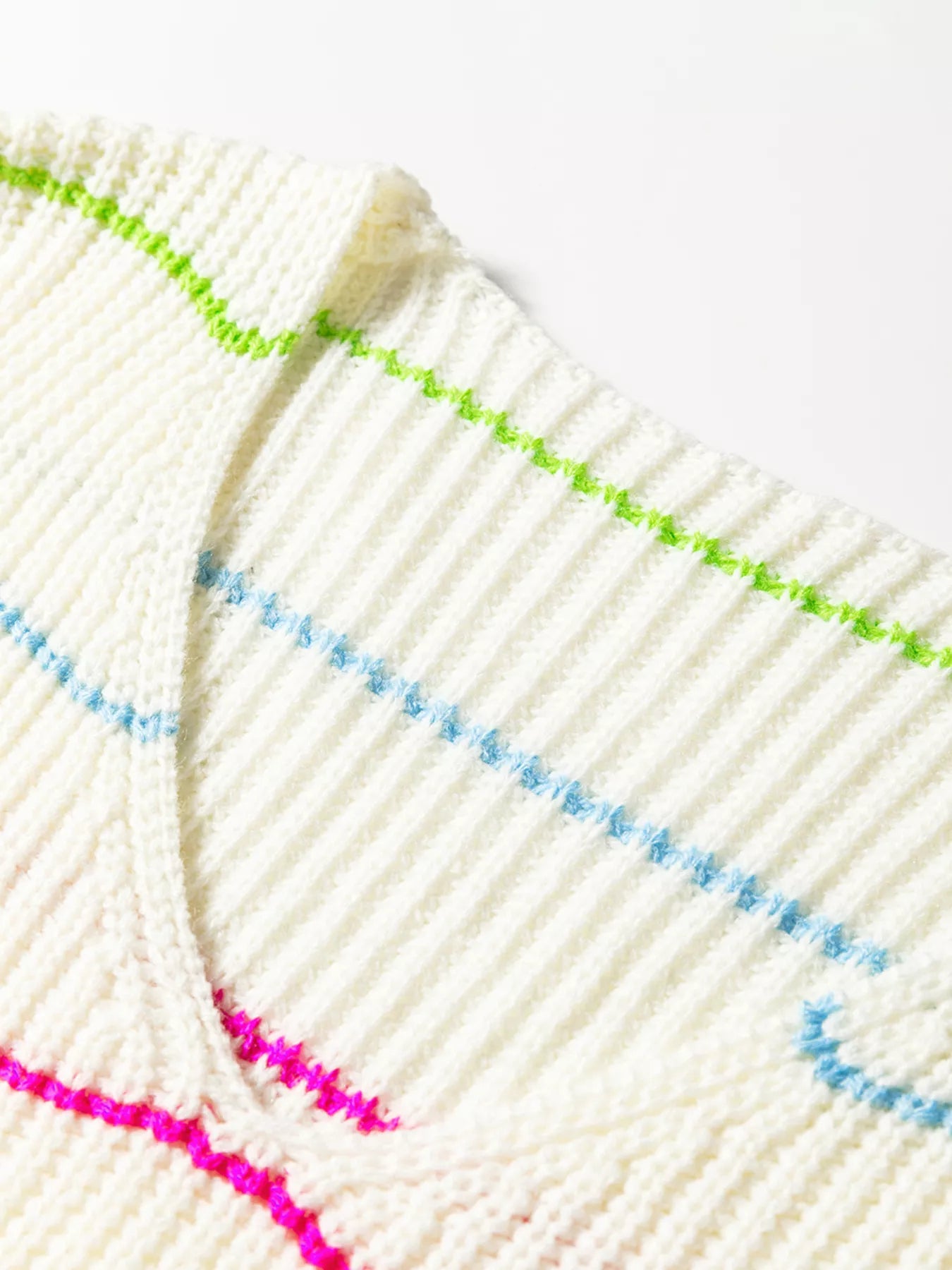 Colorful Striped Detail V Neck Drop Shoulder Baggy Sweater 