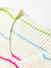 Colorful Striped Detail V Neck Drop Shoulder Baggy Sweater 