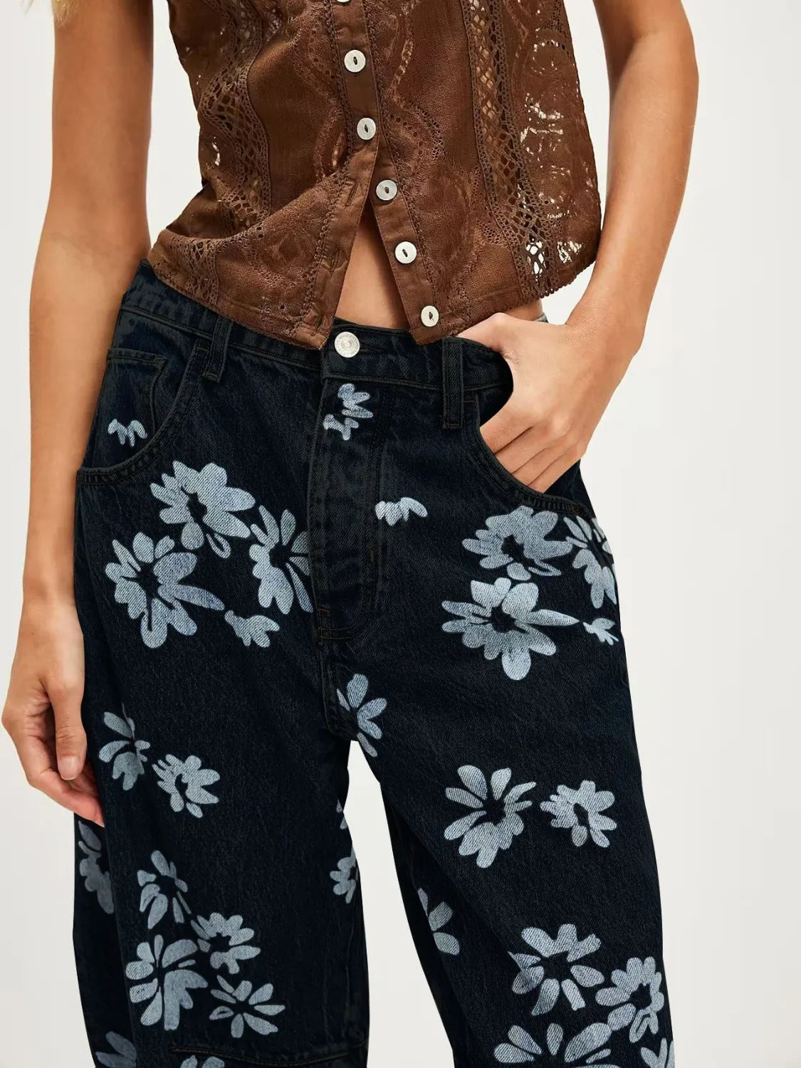 Printed Wide Leg Jeans 