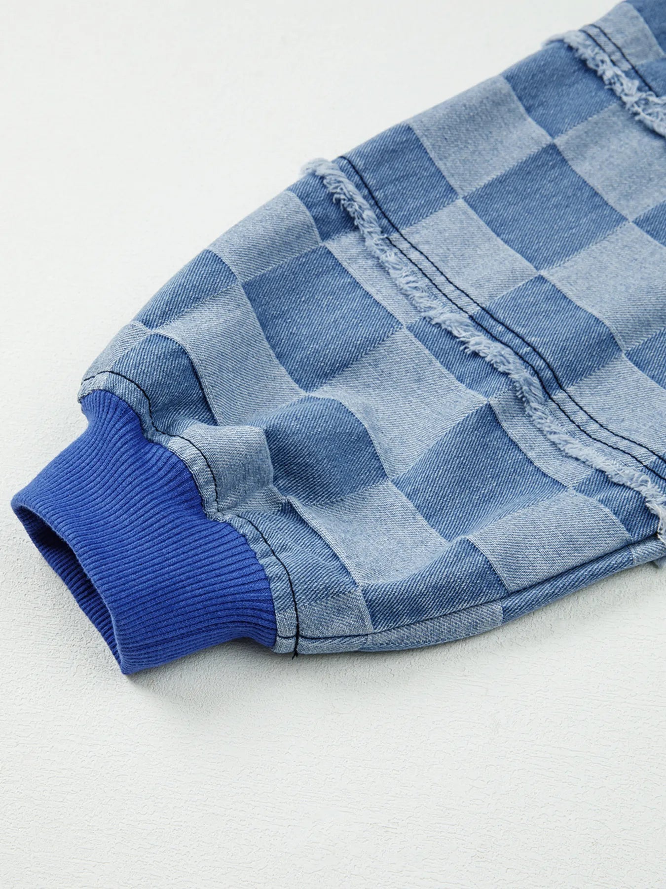 Checkerboard Splicing Raw Detail Oversized Denim Top 