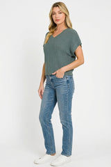 Zenana Textured Knit V-Neck Cropped Sweater 