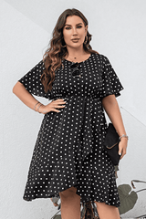 Plus Size Polka Dot Flutter Sleeve Dress 