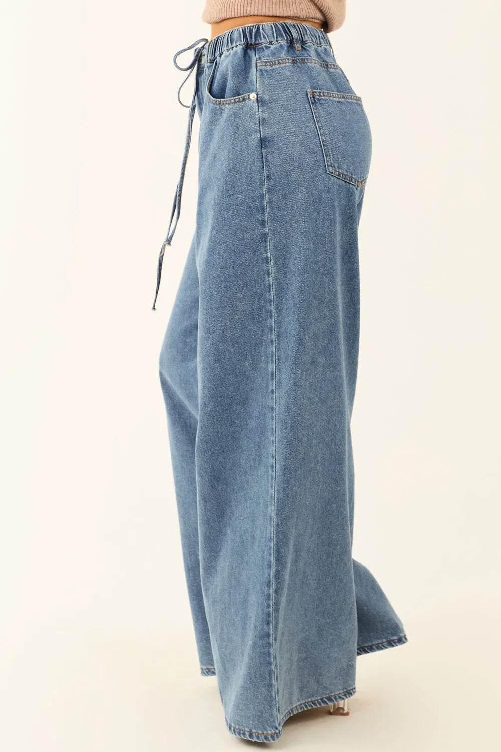 Medium Wash Super Wide Leg Denim Pants 