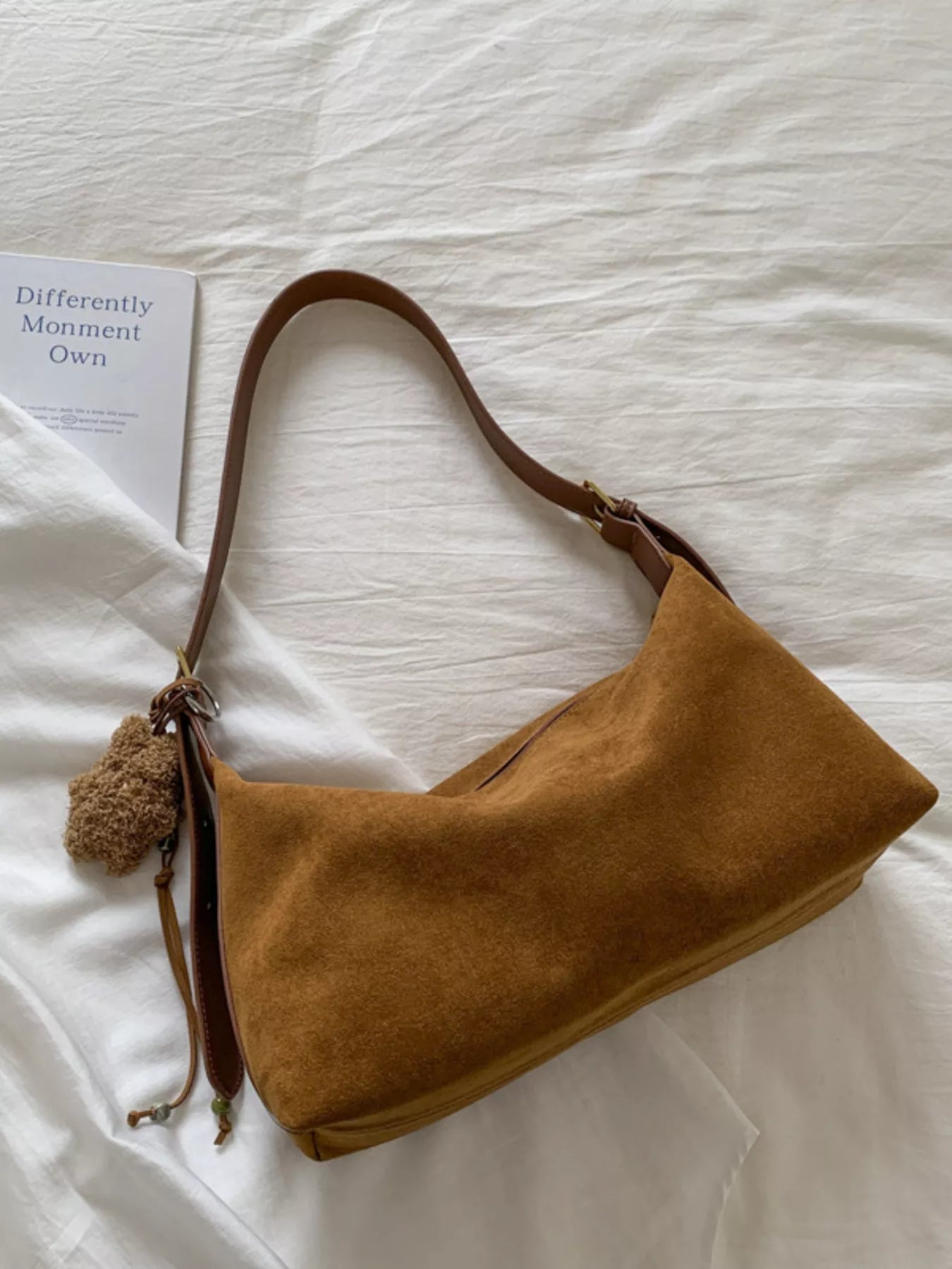 Solid Color Suede Hobo Crossbody Bag 