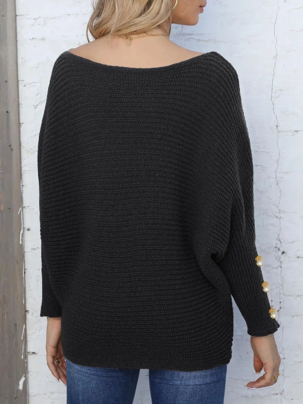 Full Size Boat Neck Long Sleeve Sweater 