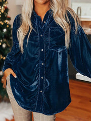 Velvet Button-Down Long Sleeve Shirt 