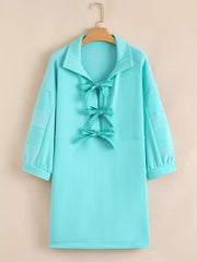 Bow Front Collared Side Pocket Shift Mini Dress 