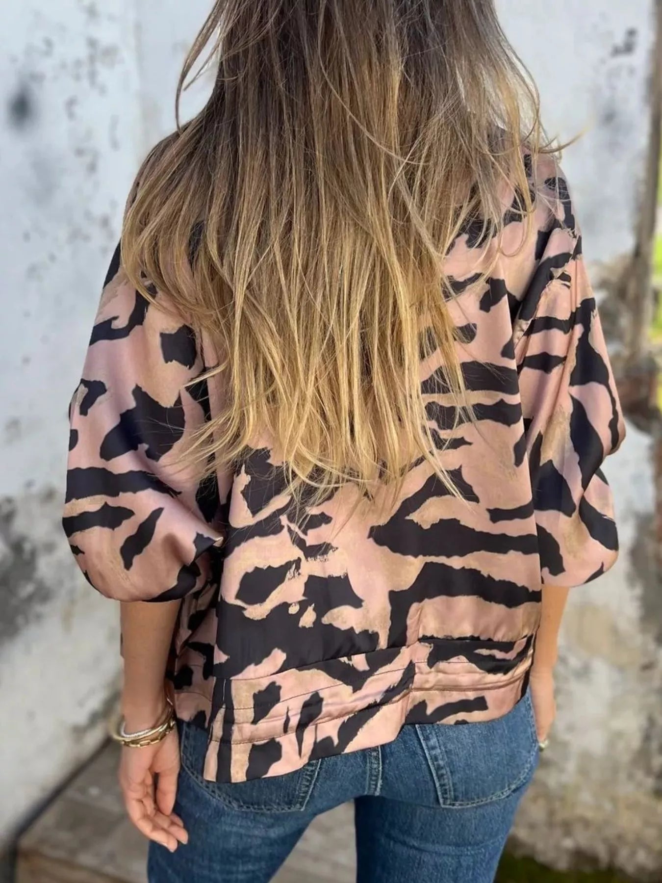 Full Size Zip Up Zebra Print Bomber Jacket Plus Size 
