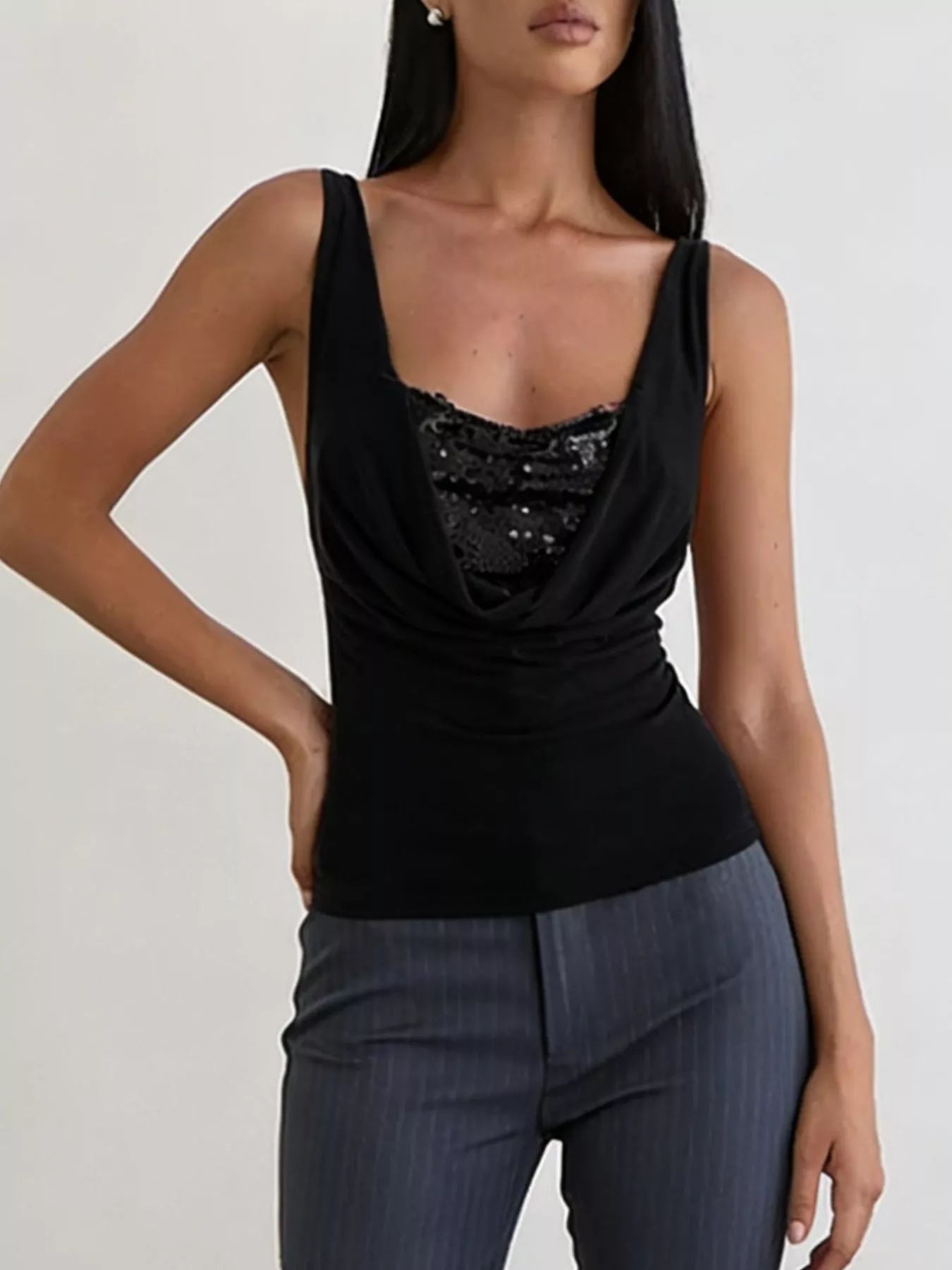 Sequin Detail Ruched Tank 