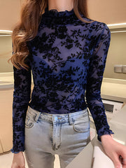 Floral Turtleneck Long Sleeve Top 