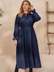 Honey Plus Size Ruffled Polka Dot Long Sleeve Midi Dress 