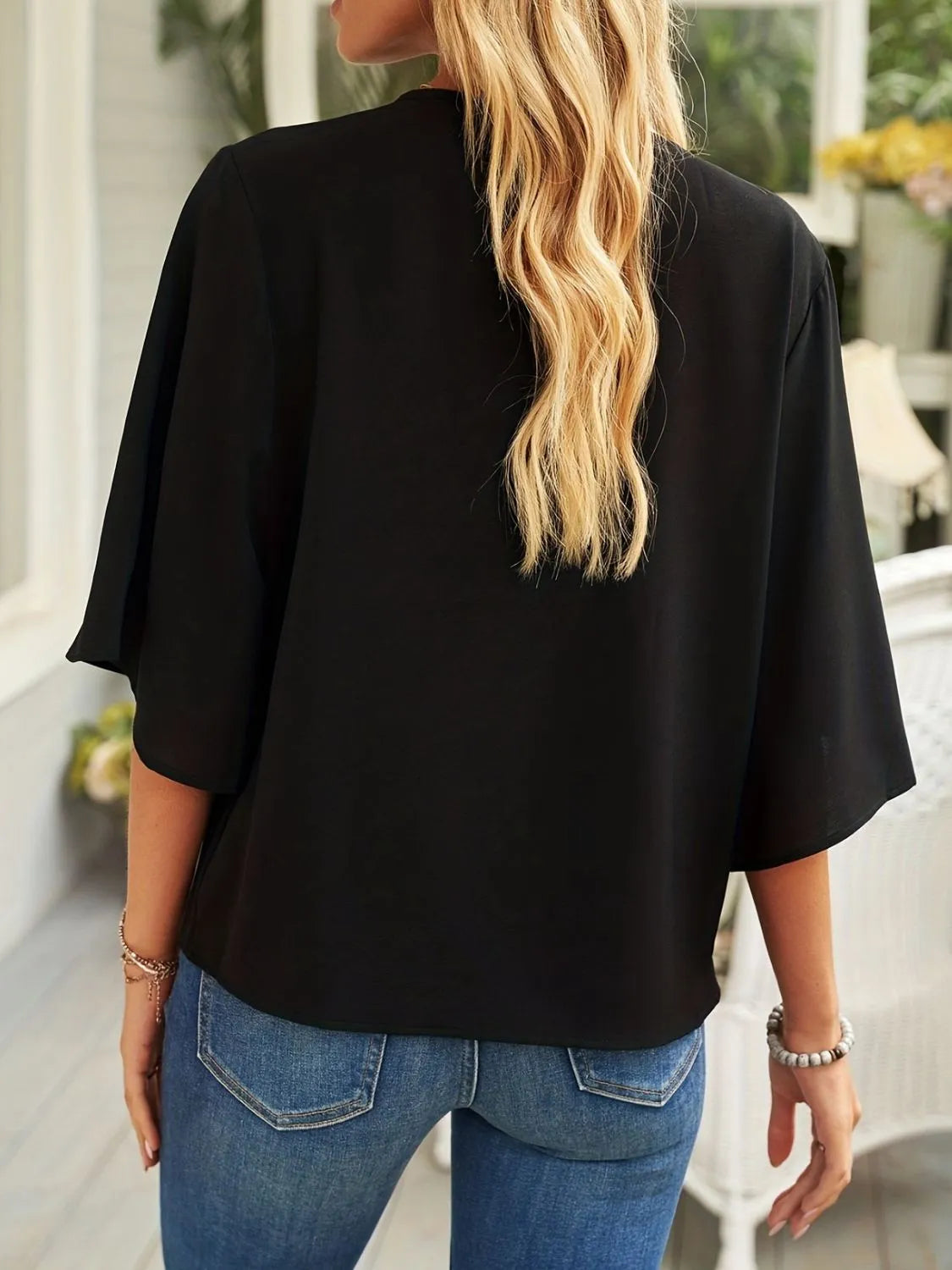 Full Size Ruched Three-Quarter Sleeve Blouse Plus Size 