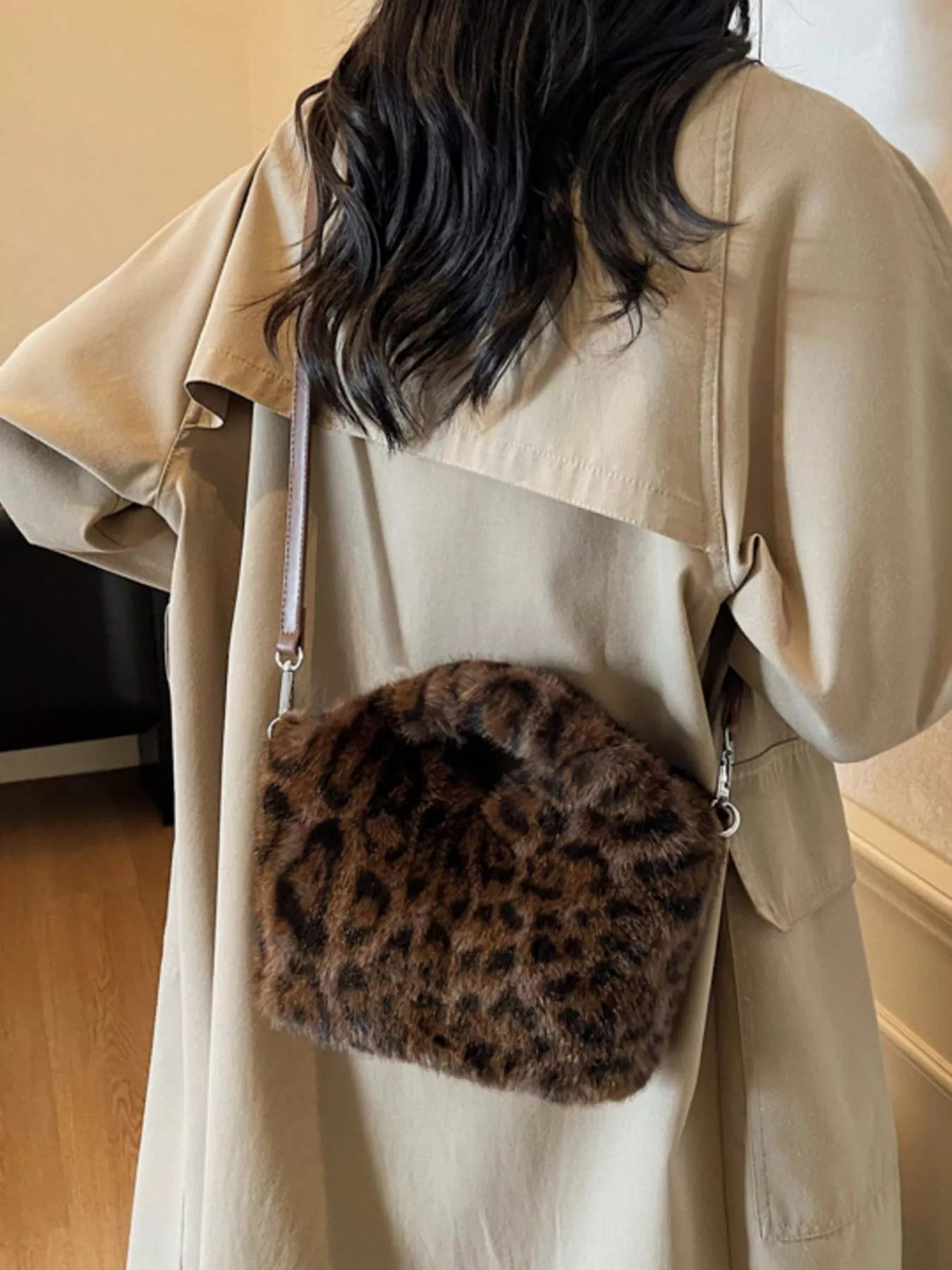 Leopard Plush Crossbody Bag 