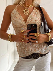 Sequin Embellished Halter Neck Cami 