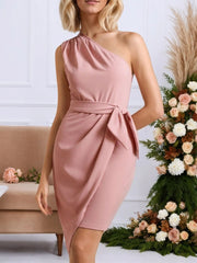 One-Shoulder Wrap Dress with Bow Detail 