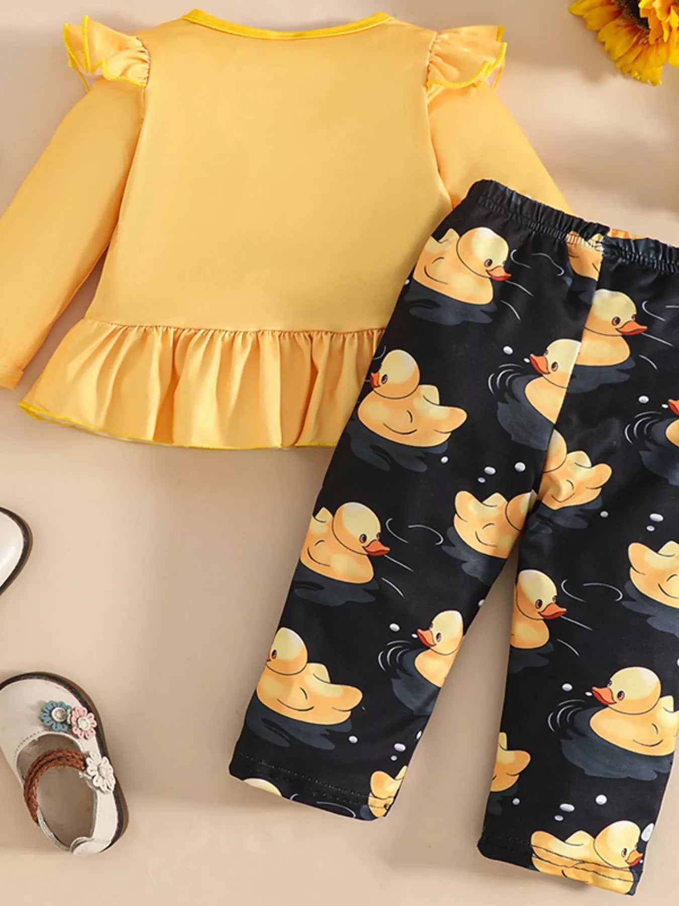 Children's Cute Duck Print Long Sleeve Top and Pants Set 
