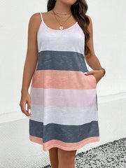 Plus Size Color Block Scoop Neck Mini Dress 