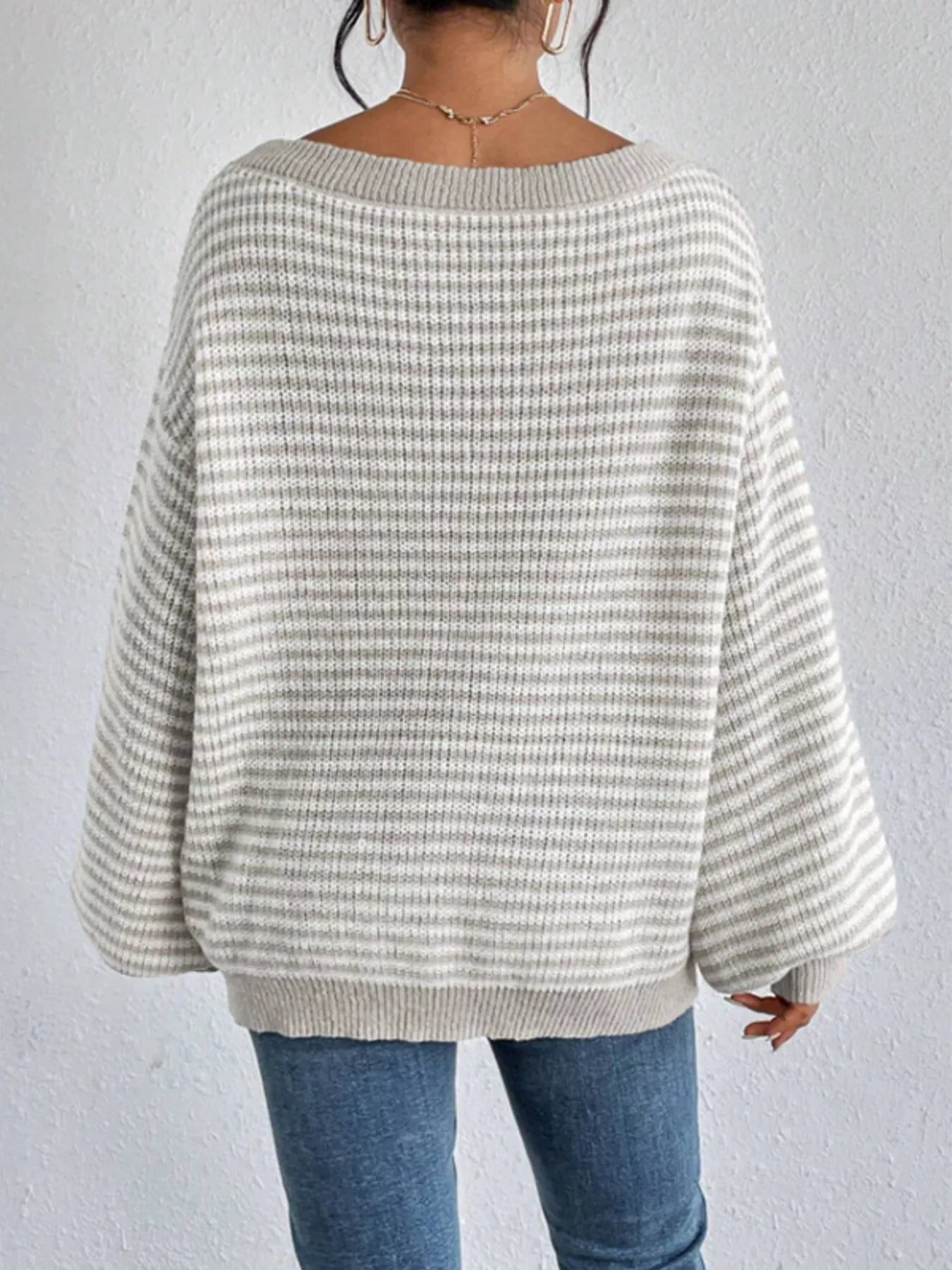 Striped Boat Neck Long Sleeve Sweater 