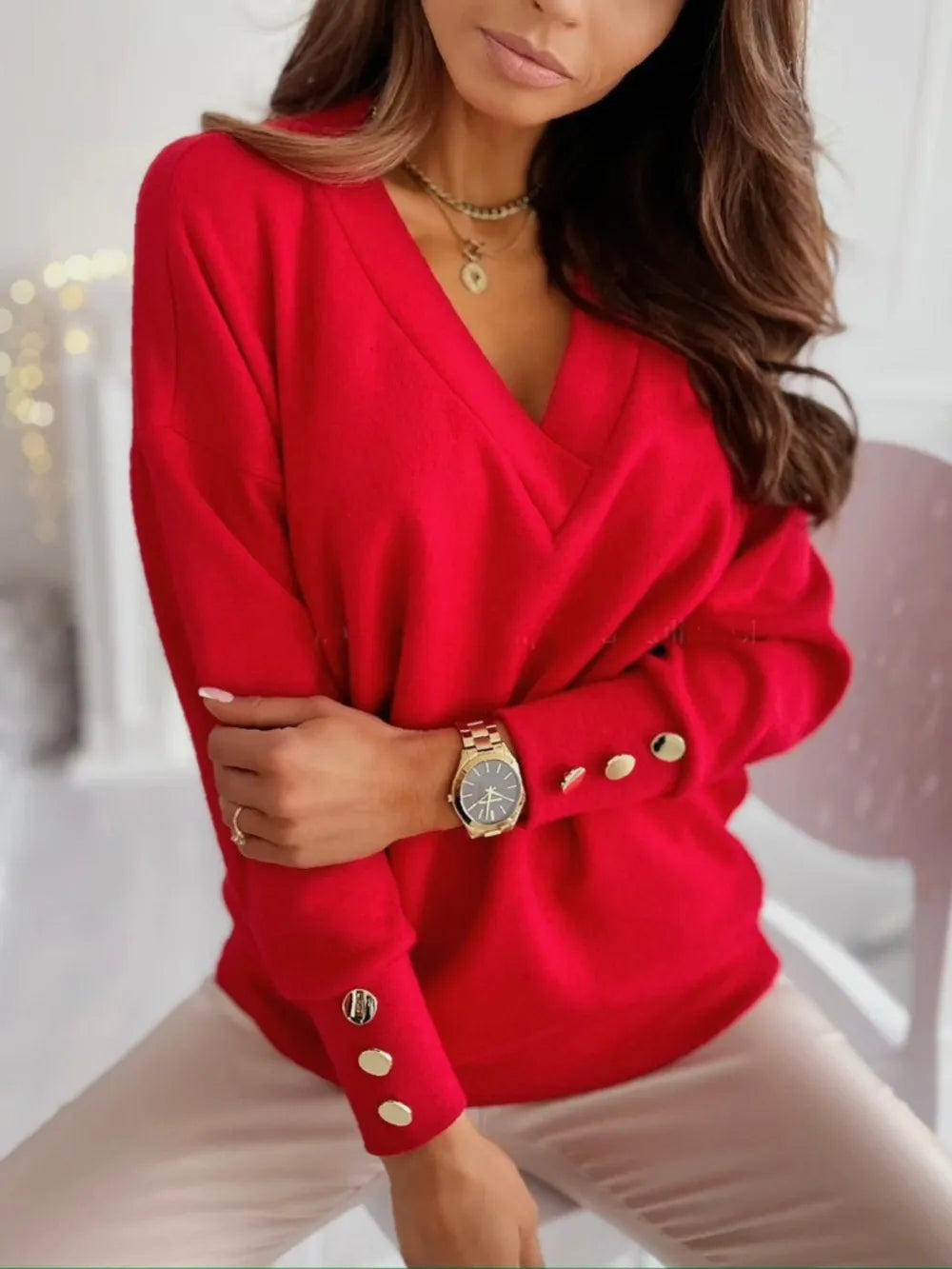 V-Neck Long Sleeve Sweatshirt 