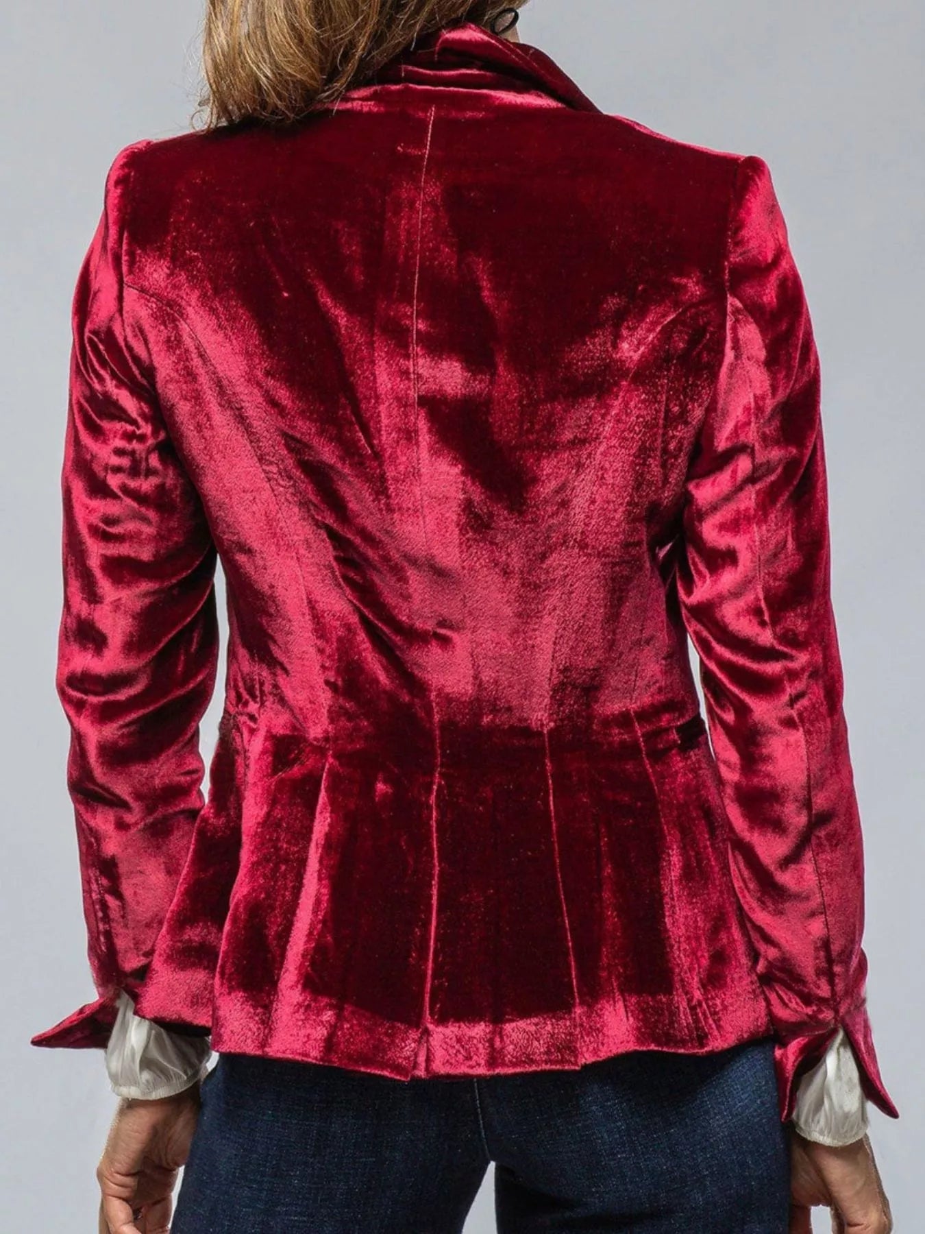 Velvet Lapel Collar Button Up Blazer 