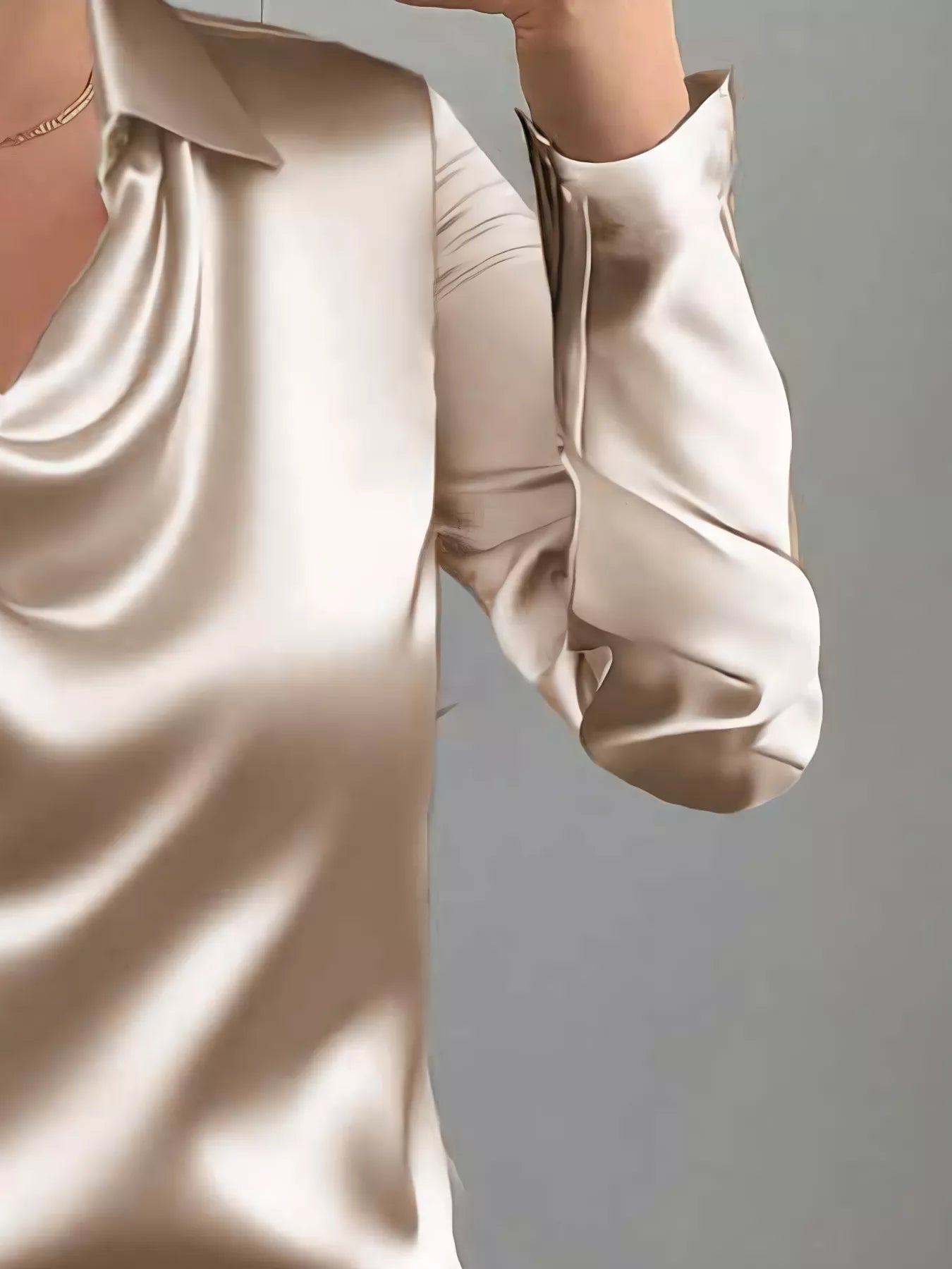 Satin Collared Neck Long Sleeve Blouse 