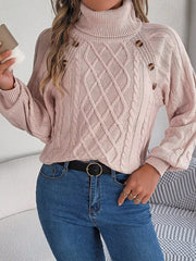 Cable Knit Turtleneck Long Sleeve Sweater 
