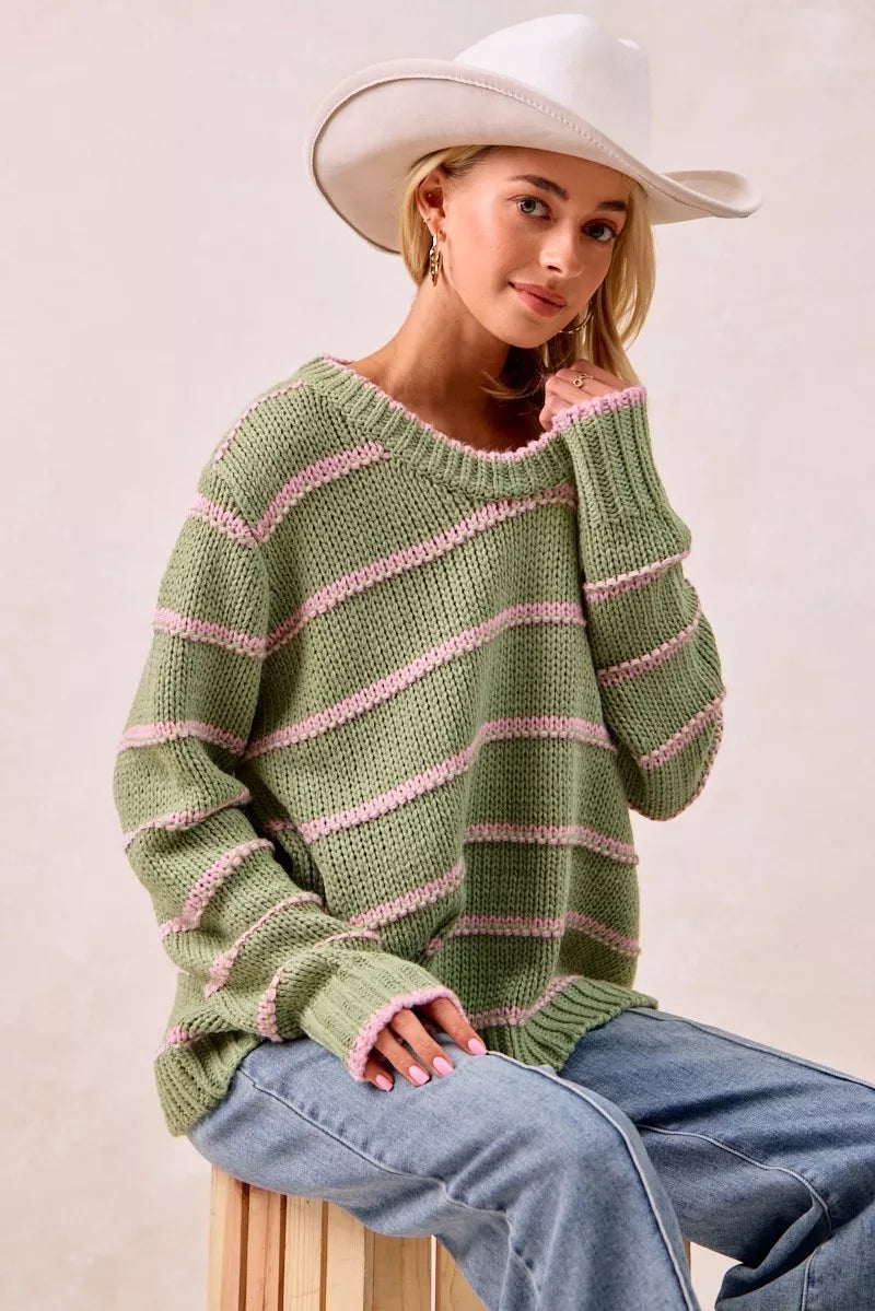 BiBi Striped Long Sleeve Sweater 